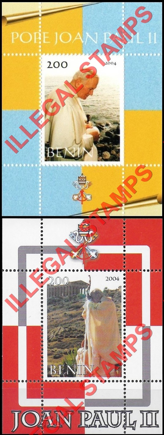 Benin 2004 Pope John Paul II Illegal Stamp Souvenir Sheets of 1 Benin 2004 Pope John Paul II Illegal Stamp Souvenir Sheets of 1