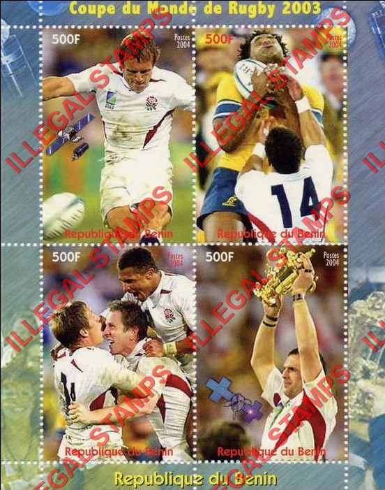 Benin 2004 Rugby Illegal Stamp Souvenir Sheet of 4 Benin 2004 Rugby Illegal Stamp Souvenir Sheet of 4