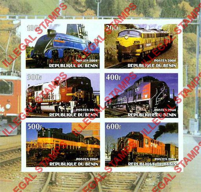 Benin 2004 Trains Illegal Stamp Souvenir Sheet of 6 Benin 2004 Trains Illegal Stamp Souvenir Sheet of 6