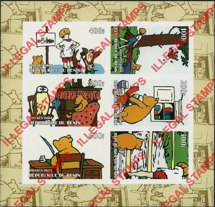 Benin 2004 Whinnie the Pooh Illegal Stamp Souvenir Sheet of 6 Benin 2004 Whinnie the Pooh Illegal Stamp Souvenir Sheet of 6