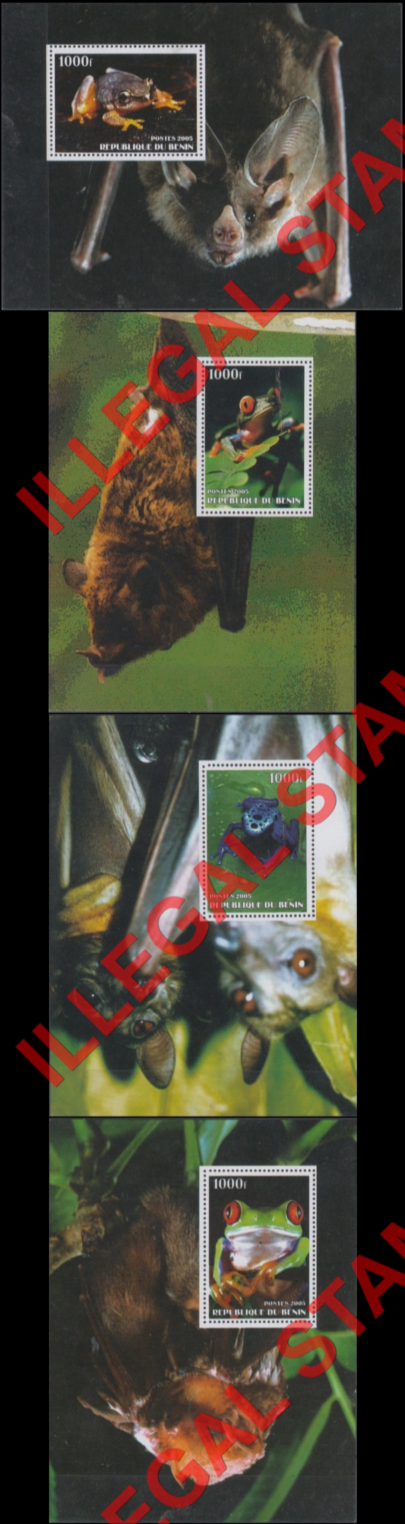 Benin 2005 Bats and Frogs Illegal Stamp Souvenir Sheets of 1 Benin 2005 Bats and Frogs Illegal Stamp Souvenir Sheets of 1