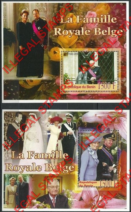 Benin 2005 Belgium Royal Family Illegal Stamp Souvenir Sheets of 1 Benin 2005 Belgium Royal Family Illegal Stamp Souvenir Sheets of 1