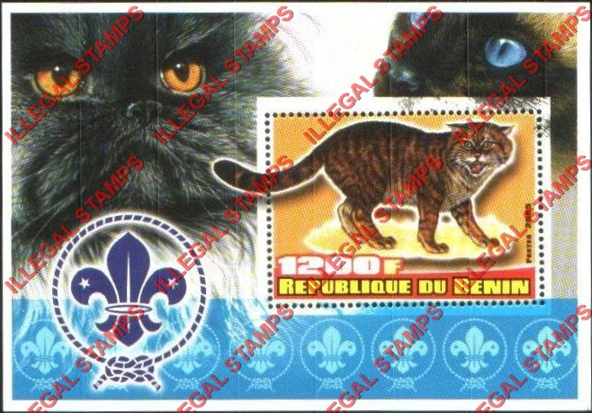 Benin 2005 Big Cats and Scouts Illegal Stamp Souvenir Sheet of 1 Benin 2005 Big Cats and Scouts Illegal Stamp Souvenir Sheet of 1