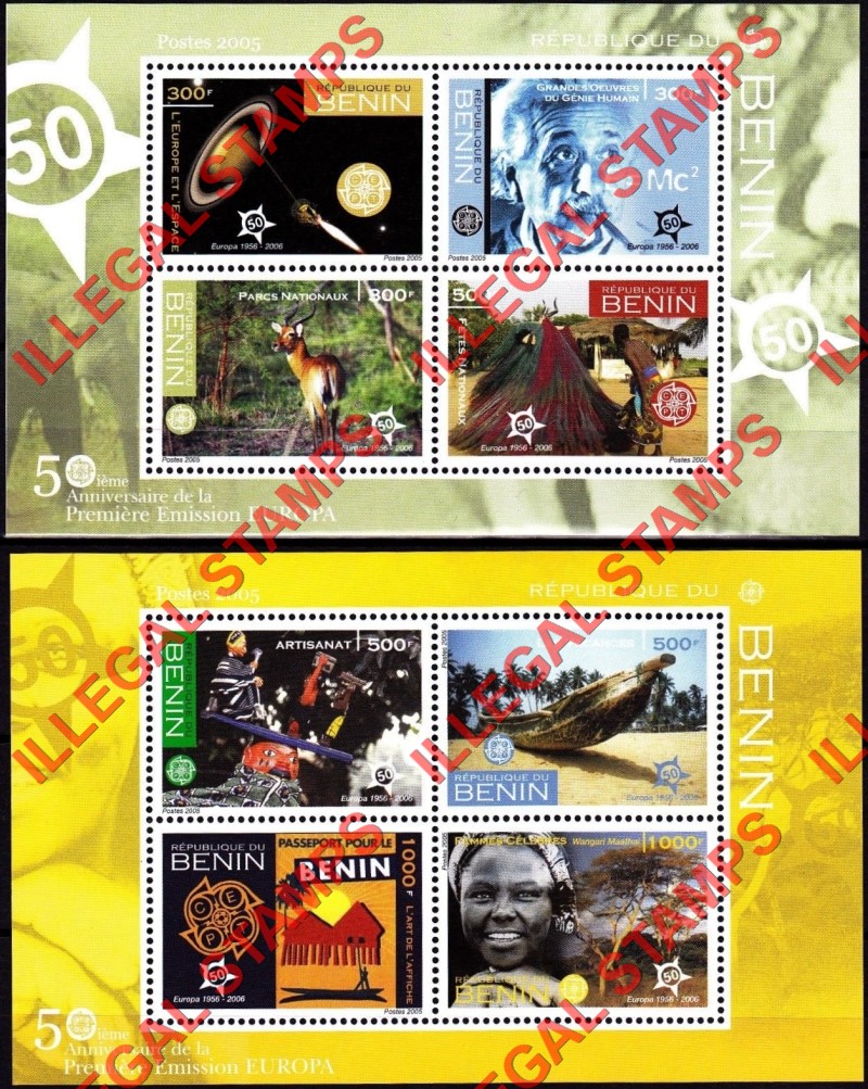 Benin 2005 EUROPA Illegal Stamp Souvenir Sheets of 4 Benin 2005 EUROPA Illegal Stamp Souvenir Sheets of 4