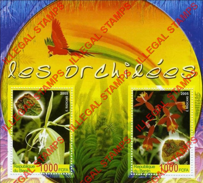 Benin 2005 Orchids and Minerals Illegal Stamp Souvenir Sheet of 2 Benin 2005 Orchids and Minerals Illegal Stamp Souvenir Sheet of 2