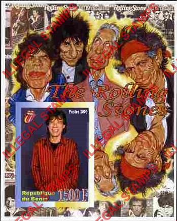 Benin 2005 Rolling Stones Illegal Stamp Souvenir Sheet of 1 Benin 2005 Rolling Stones Illegal Stamp Souvenir Sheet of 1