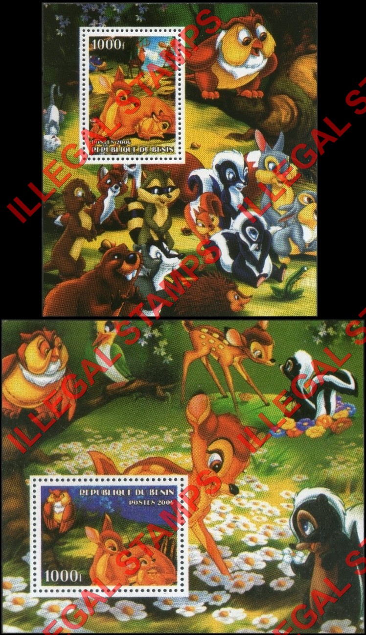 Benin 2006 Bambi Illegal Stamp Souvenir Sheets of 1 Benin 2006 Bambi Illegal Stamp Souvenir Sheets of 1
