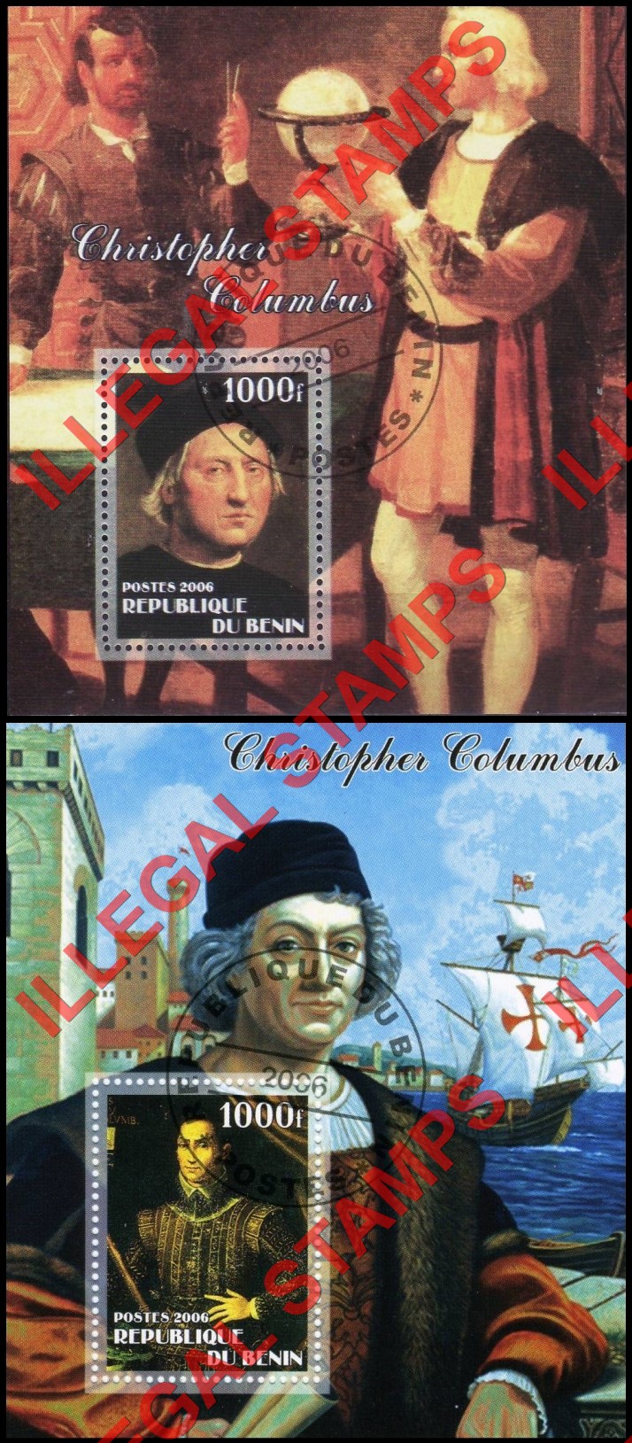 Benin 2006 Columbus Illegal Stamp Souvenir Sheets of 1 Benin 2006 Columbus Illegal Stamp Souvenir Sheets of 1