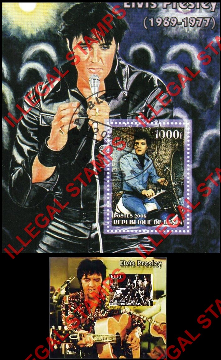 Benin 2006 Elvis Presley Illegal Stamp Souvenir Sheets of 1 Benin 2006 Elvis Presley Illegal Stamp Souvenir Sheets of 1