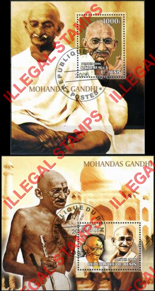 Benin 2006 Gandhi Illegal Stamp Souvenir Sheets of 1 Benin 2006 Gandhi Illegal Stamp Souvenir Sheets of 1