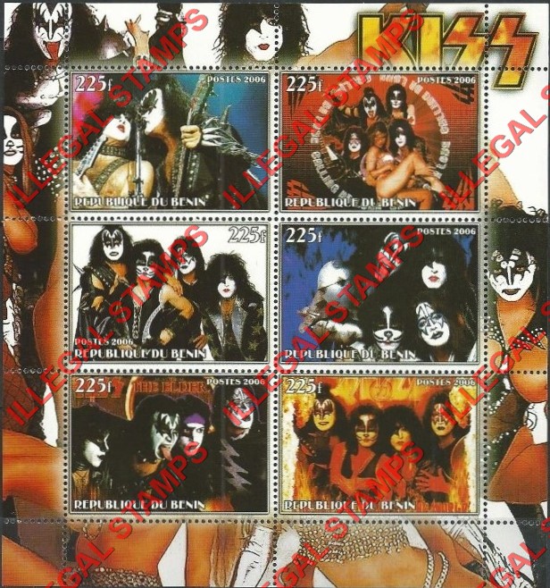Benin 2006 Kiss Illegal Stamp Souvenir Sheet of 6 Benin 2006 Kiss Illegal Stamp Souvenir Sheet of 6