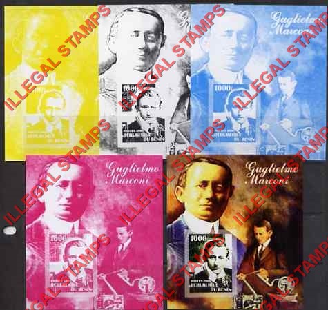 Benin 2006 Marconi Illegal Stamp Souvenir Sheet Fake Color Proofs Benin 2006 Marconi Illegal Stamp Souvenir Sheet Fake Color Proofs