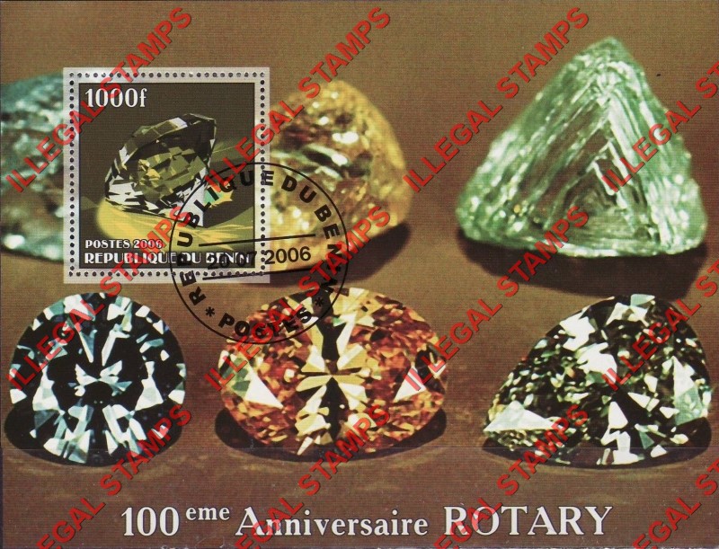 Benin 2006 Rotary Gems Illegal Stamp Souvenir Sheet of 1 Benin 2006 Rotary Gems Illegal Stamp Souvenir Sheet of 1