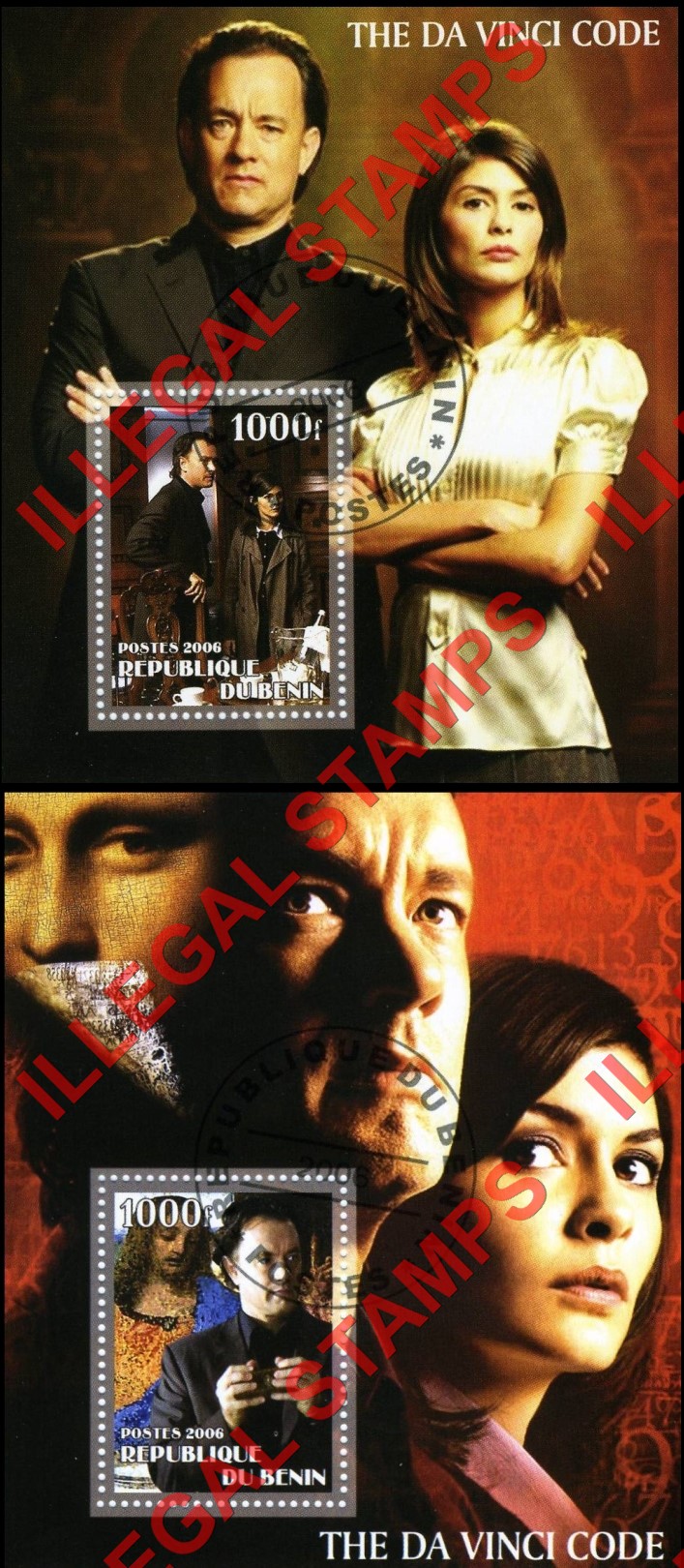 Benin 2006 The Da Vinci Code Illegal Stamp Souvenir Sheets of 1 Benin 2006 The Da Vinci Code Illegal Stamp Souvenir Sheets of 1