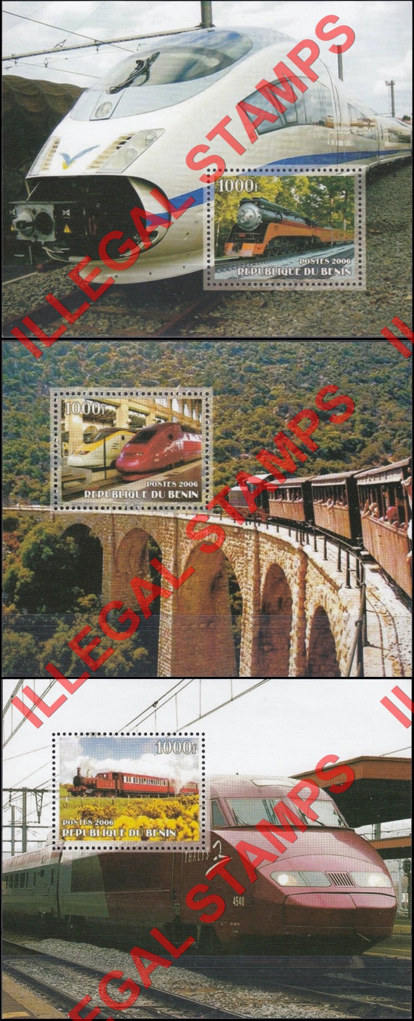 Benin 2006 Trains Illegal Stamp Souvenir Sheets of 1 (Part 1) Benin 2006 Trains Illegal Stamp Souvenir Sheets of 1 (Part 1)