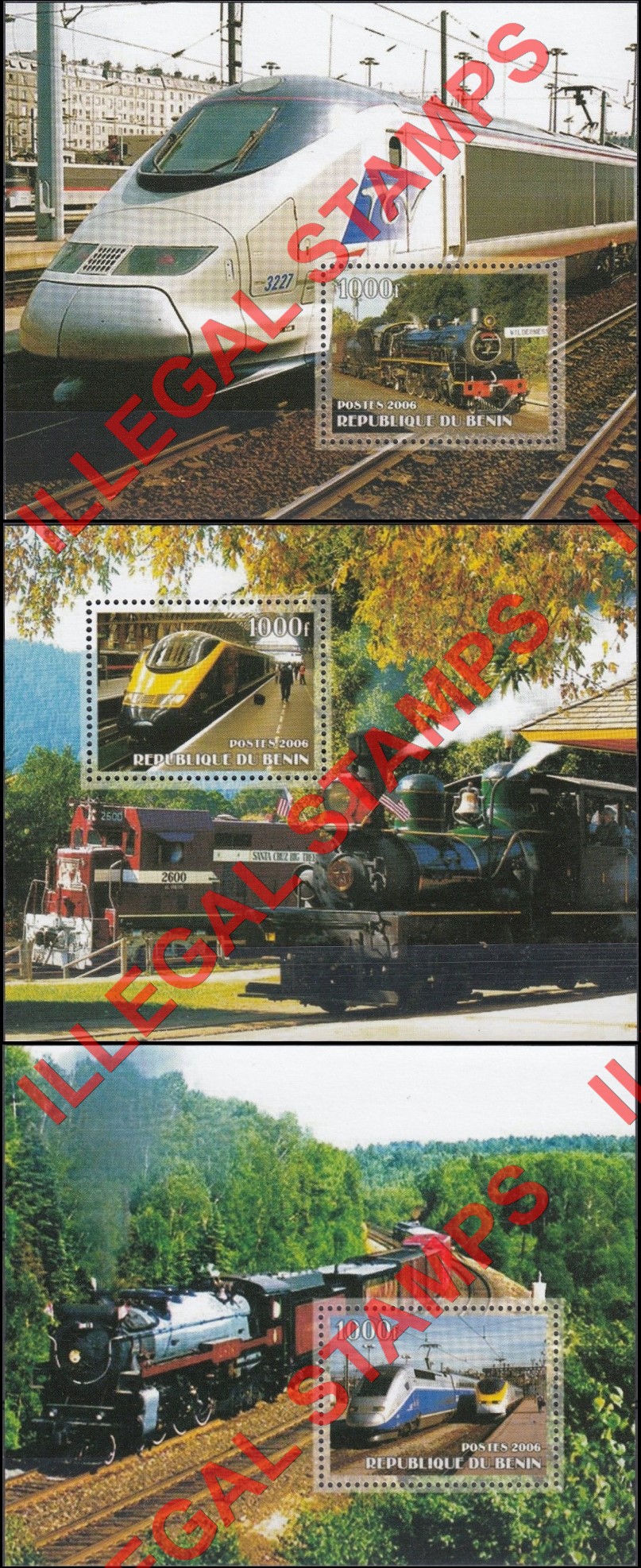 Benin 2006 Trains Illegal Stamp Souvenir Sheets of 1 (Part 2) Benin 2006 Trains Illegal Stamp Souvenir Sheets of 1 (Part 2)