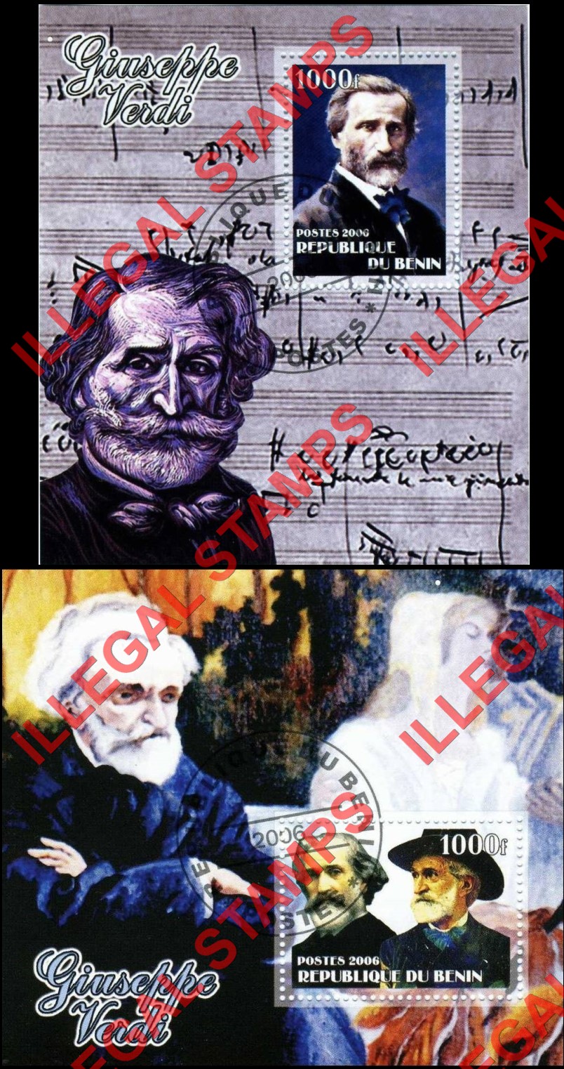 Benin 2006 Verdi Illegal Stamp Souvenir Sheets of 1 Benin 2006 Verdi Illegal Stamp Souvenir Sheets of 1