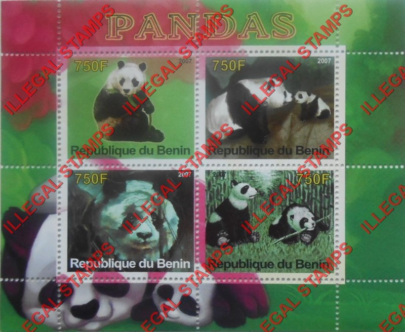 Benin 2007 Pandas Illegal Stamp Souvenir Sheet of 4 Benin 2007 Pandas Illegal Stamp Souvenir Sheet of 4