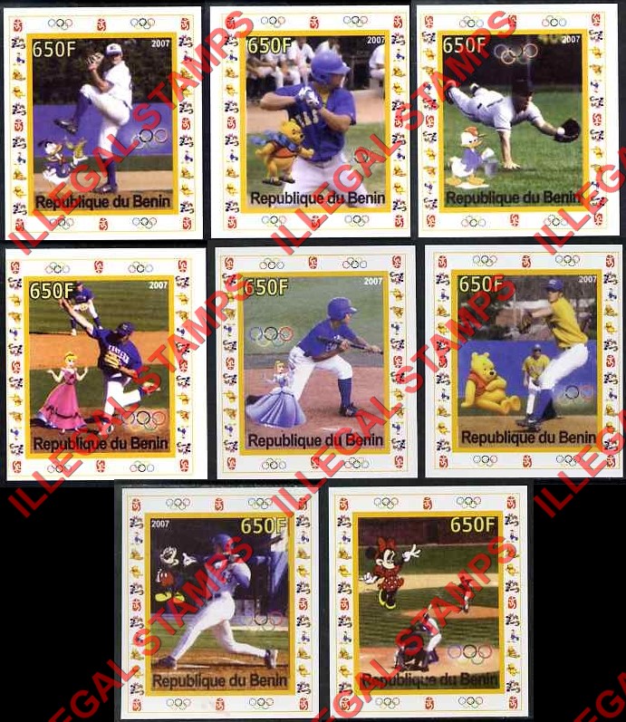 Benin 2007 Baseball and Disney Character Illegal Stamp Deluxe Souvenir Sheets of 1 Benin 2007 Baseball and Disney Character Illegal Stamp Deluxe Souvenir Sheets of 1