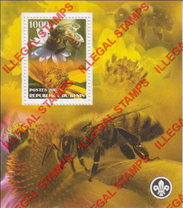 Benin 2007 Bees Illegal Stamp Souvenir Sheet of 1 Benin 2007 Bees Illegal Stamp Souvenir Sheet of 1