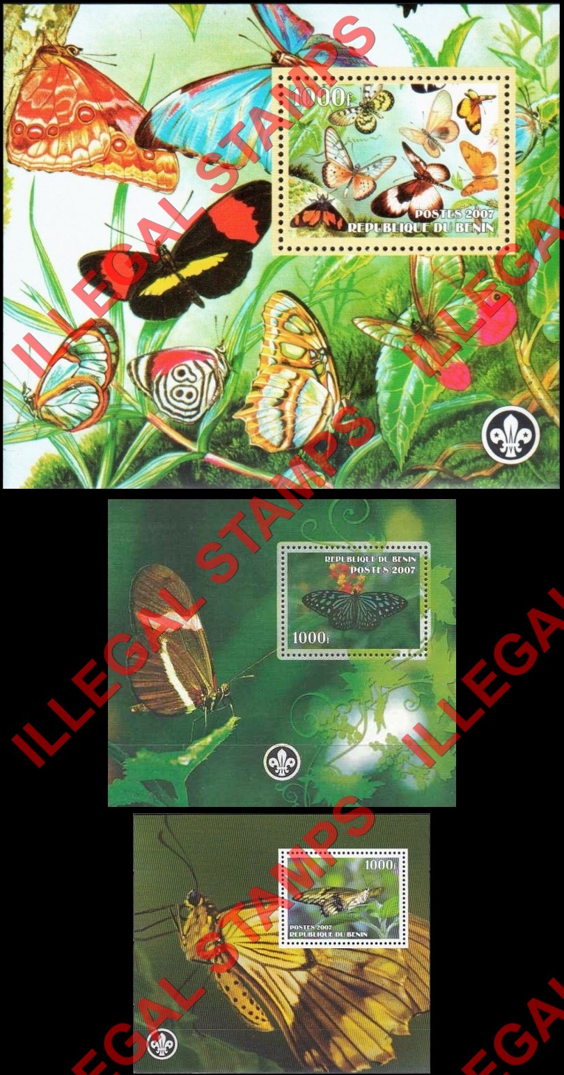 Benin 2007 Butterflies Illegal Stamp Souvenir Sheets of 1 Benin 2007 Butterflies Illegal Stamp Souvenir Sheets of 1