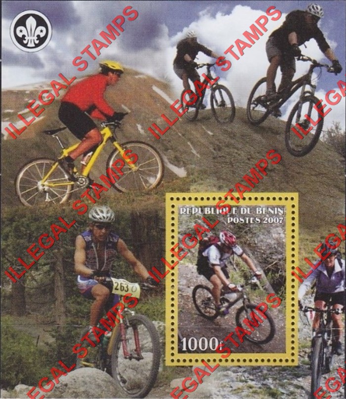 Benin 2007 Cycling Bicycles Illegal Stamp Souvenir Sheet of 1 Benin 2007 Cycling Bicycles Illegal Stamp Souvenir Sheet of 1