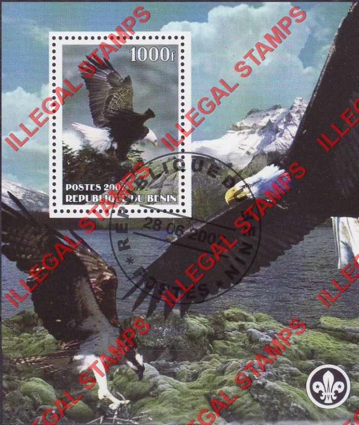 Benin 2007 Eagles Illegal Stamp Souvenir Sheet of 1 Benin 2007 Eagles Illegal Stamp Souvenir Sheet of 1