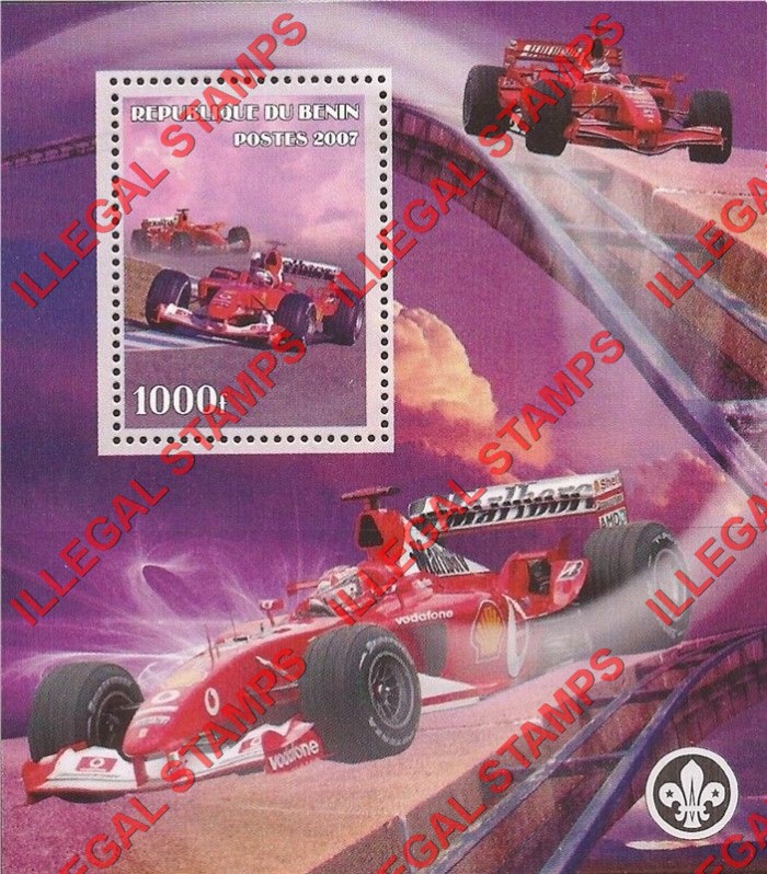 Benin 2007 Formula I Illegal Stamp Souvenir Sheet of 1 Benin 2007 Formula I Illegal Stamp Souvenir Sheet of 1