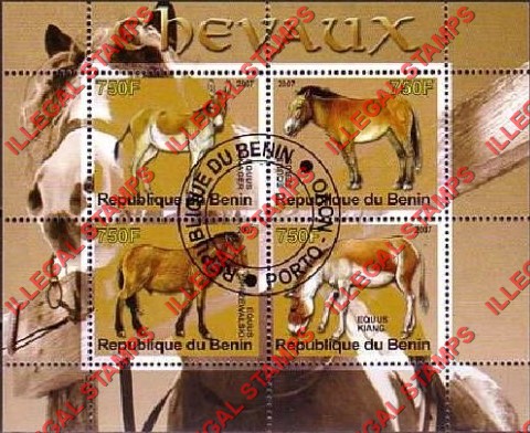 Benin 2007 Horses Illegal Stamp Souvenir Sheet of 4 Benin 2007 Horses Illegal Stamp Souvenir Sheet of 4