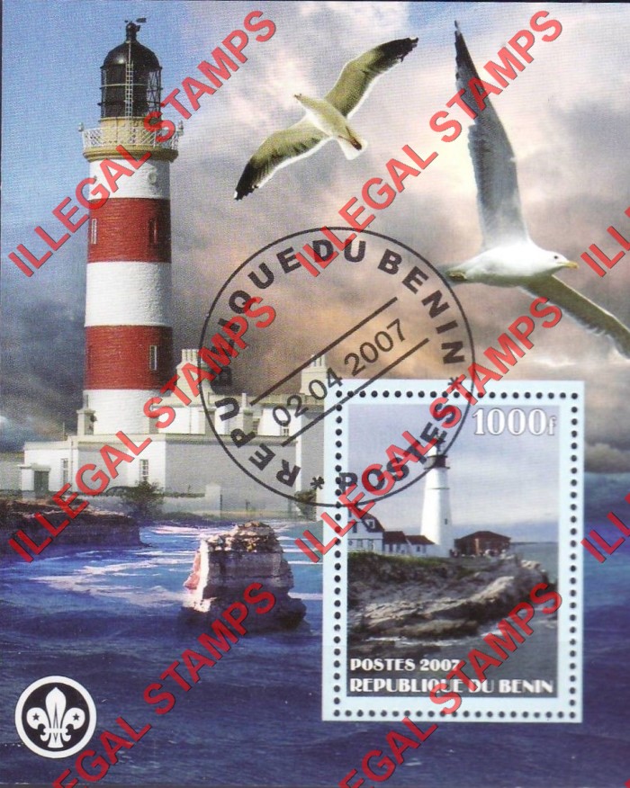Benin 2007 Lighthouses Illegal Stamp Souvenir Sheet of 1 Benin 2007 Lighthouses Illegal Stamp Souvenir Sheet of 1