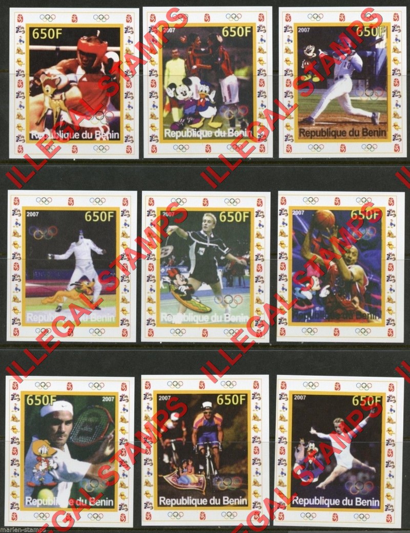 Benin 2007 Olympic Games Illegal Stamp Deluxe Souvenir Sheets of 1 Benin 2007 Olympic Games Illegal Stamp Deluxe Souvenir Sheets of 1
