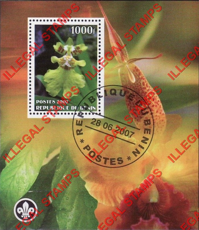Benin 2007 Orchids Illegal Stamp Souvenir Sheet of 1 Benin 2007 Orchids Illegal Stamp Souvenir Sheet of 1
