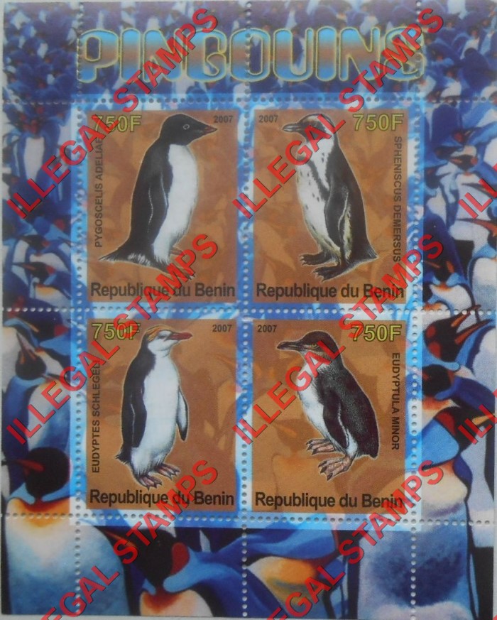 Benin 2007 Penguins Illegal Stamp Souvenir Sheet of 4 Benin 2007 Penguins Illegal Stamp Souvenir Sheet of 4