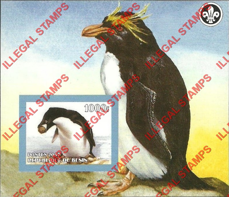 Benin 2007 Penguins Illegal Stamp Souvenir Sheet of 1 Benin 2007 Penguins Illegal Stamp Souvenir Sheet of 1