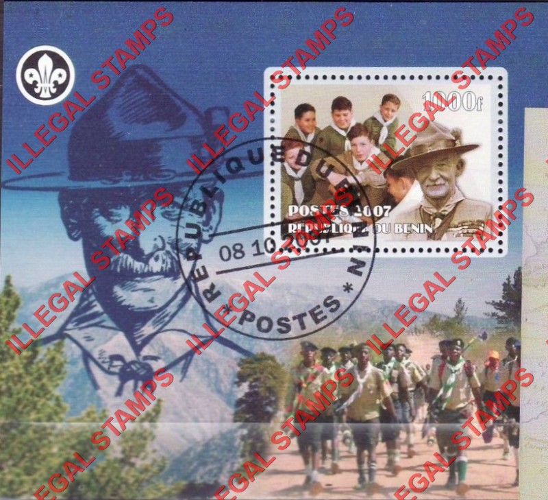 Benin 2007 Scouts Baden Powell Illegal Stamp Souvenir Sheet of 1 Benin 2007 Scouts Baden Powell Illegal Stamp Souvenir Sheet of 1