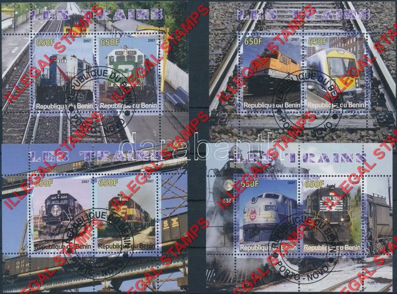 Benin 2007 Trains Illegal Stamp Souvenir Sheets of 2 Benin 2007 Trains Illegal Stamp Souvenir Sheets of 2