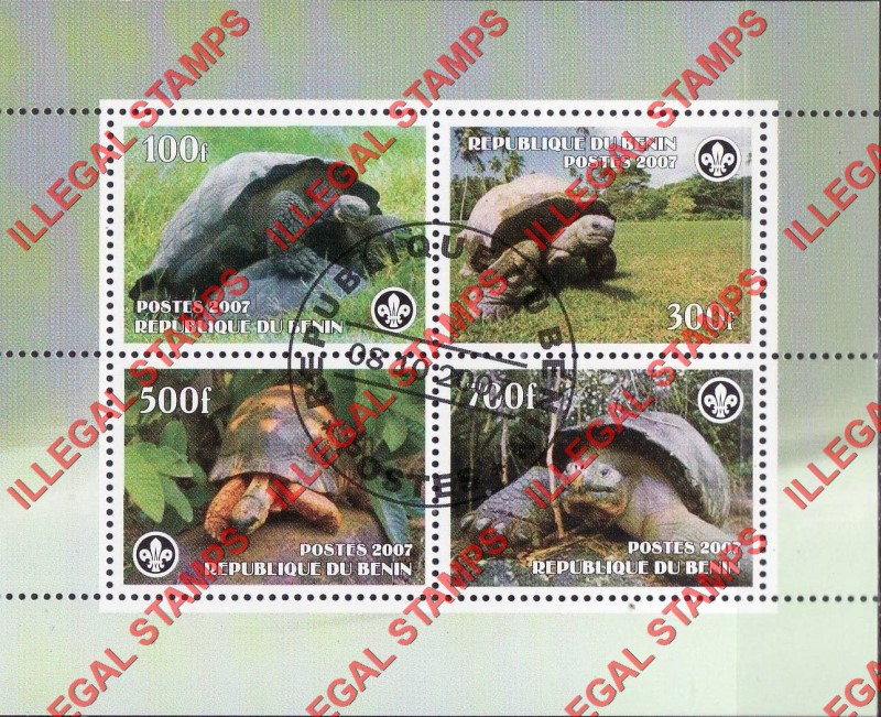 Benin 2007 Turtles Illegal Stamp Souvenir Sheet of 4 Benin 2007 Turtles Illegal Stamp Souvenir Sheet of 4