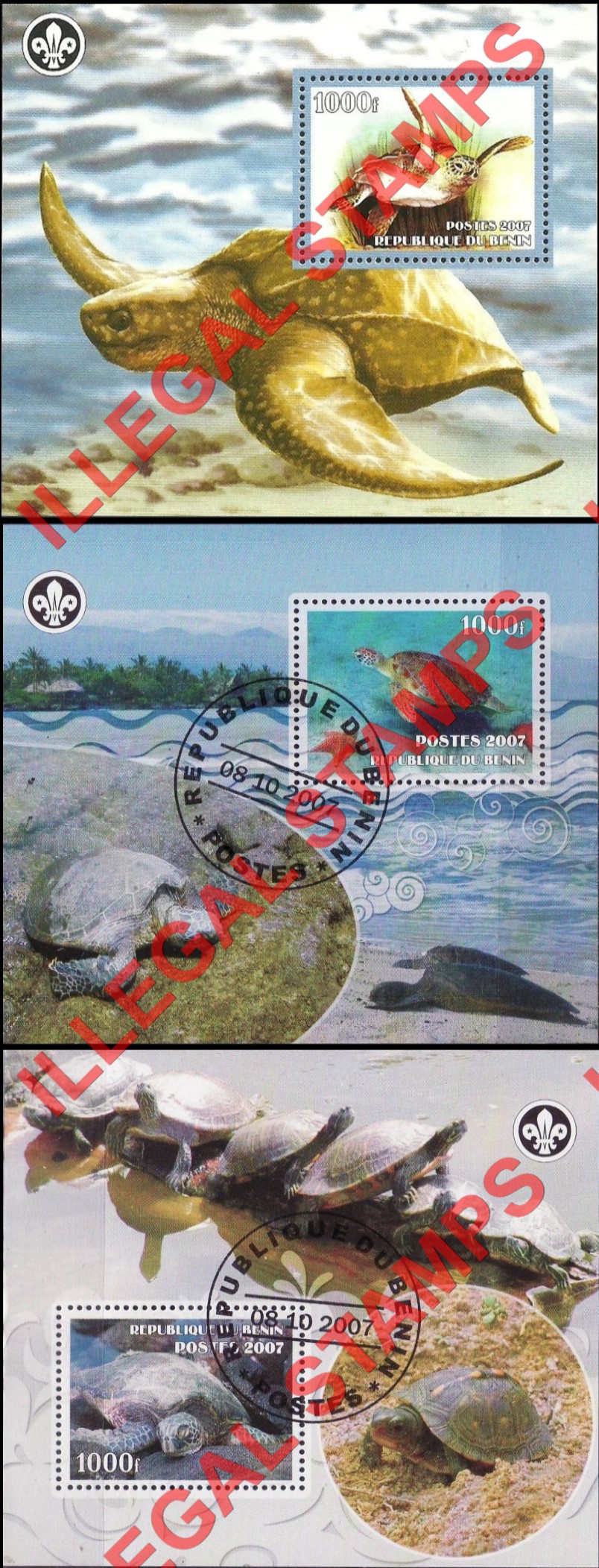 Benin 2007 Turtles Illegal Stamp Souvenir Sheets of 1 Benin 2007 Turtles Illegal Stamp Souvenir Sheets of 1