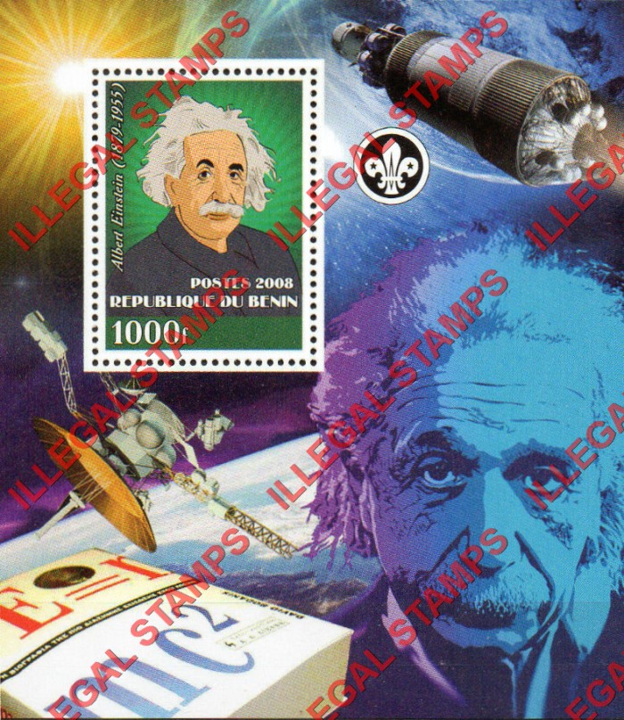 Benin 2008 Albert Einstein Illegal Stamp Souvenir Sheet of 1 Benin 2008 Albert Einstein Illegal Stamp Souvenir Sheet of 1
