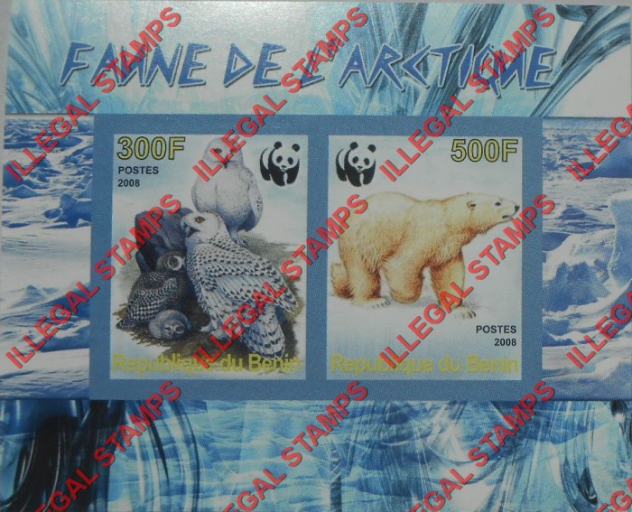 Benin 2008 Arctic Fauna Illegal Stamp Souvenir Sheet of 2 Benin 2008 Arctic Fauna Illegal Stamp Souvenir Sheet of 2
