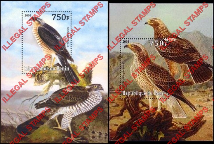 Benin 2008 Birds of Prey Illegal Stamp Souvenir Sheets of 1 Benin 2008 Birds of Prey Illegal Stamp Souvenir Sheets of 1