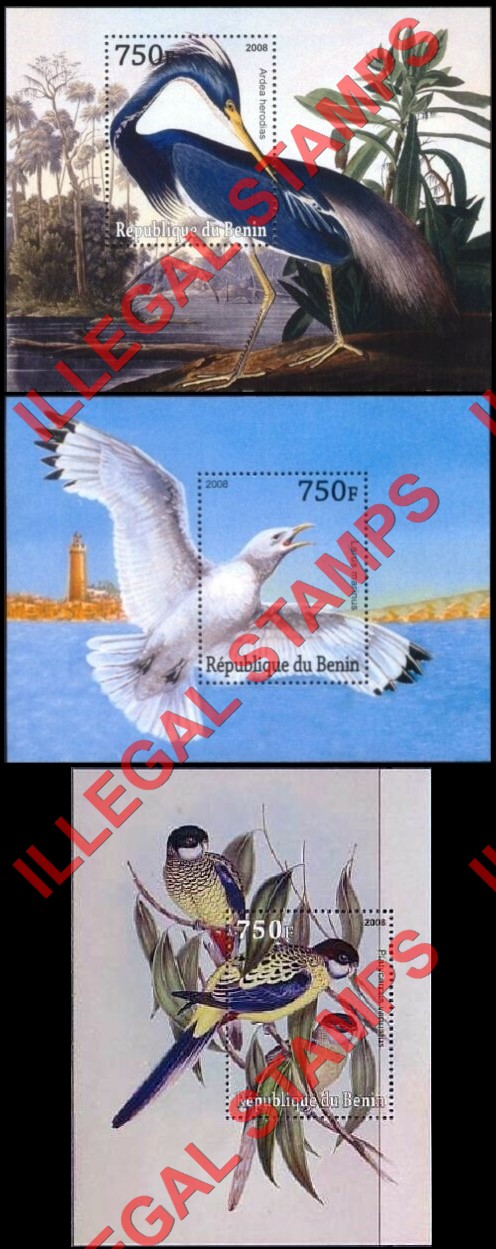 Benin 2008 Birds Illegal Stamp Souvenir Sheets of 1 Benin 2008 Birds Illegal Stamp Souvenir Sheets of 1