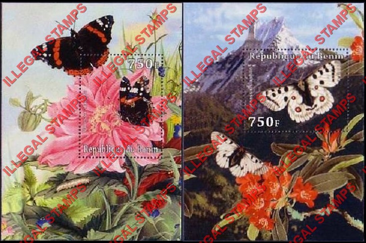 Benin 2008 Butterflies and Flowers Illegal Stamp Souvenir Sheets of 1 Benin 2008 Butterflies and Flowers Illegal Stamp Souvenir Sheets of 1