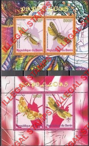 Benin 2008 Butterflies Illegal Stamp Souvenir Sheets of 2 Benin 2008 Butterflies Illegal Stamp Souvenir Sheets of 2