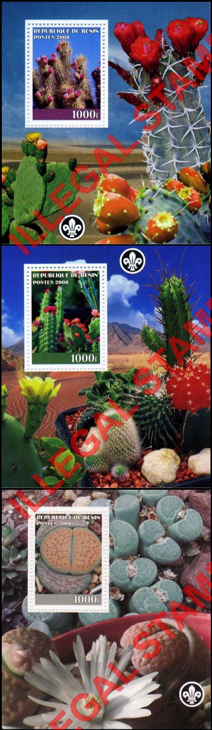 Benin 2008 Cactus Illegal Stamp Souvenir Sheets of 1 Benin 2008 Cactus Illegal Stamp Souvenir Sheets of 1