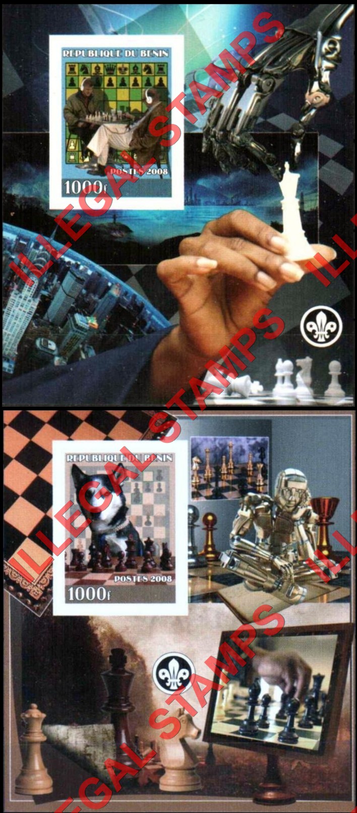 Benin 2008 Chess Illegal Stamp Souvenir Sheets of 1 Benin 2008 Chess Illegal Stamp Souvenir Sheets of 1
