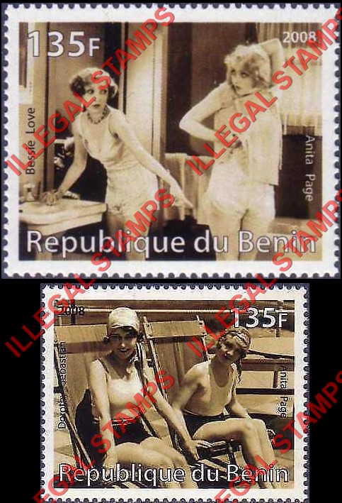 Benin 2008 Famous People Anita Page with Bessie Love and Dorothy Sebastian Illegal Stamps Benin 2008 Famous People Anita Page with Bessie Love and Dorothy Sebastian Illegal Stamps