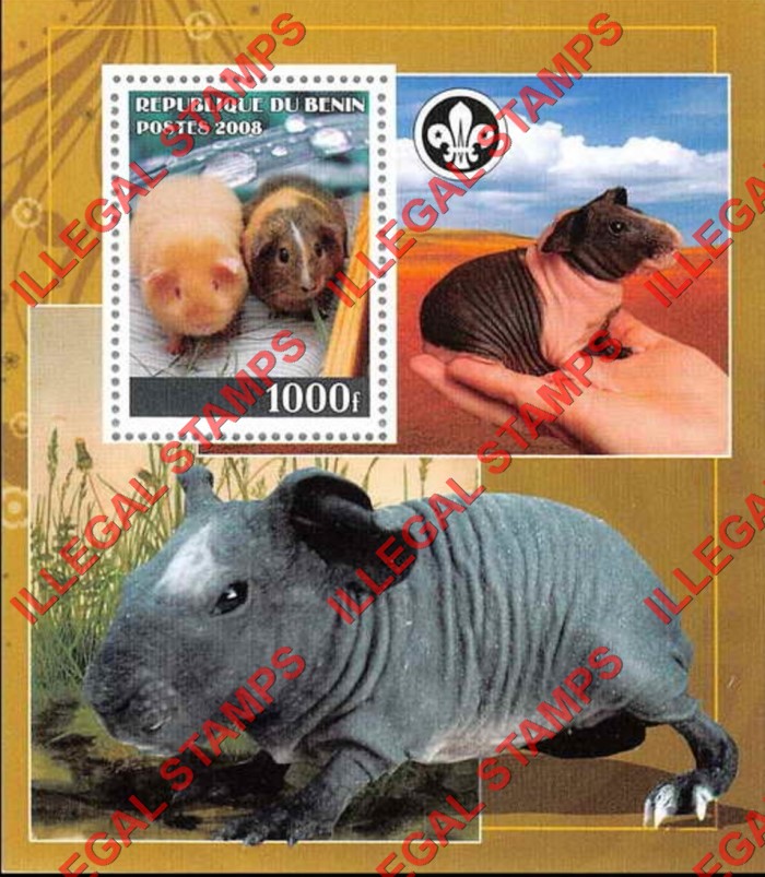 Benin 2008 Guinea Pigs Illegal Stamp Souvenir Sheet of 1 Benin 2008 Guinea Pigs Illegal Stamp Souvenir Sheet of 1