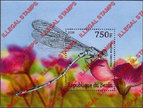 Benin 2008 Insects Dragonfly and Flowers Illegal Stamp Souvenir Sheet of 1 Benin 2008 Insects Dragonfly and Flowers Illegal Stamp Souvenir Sheet of 1