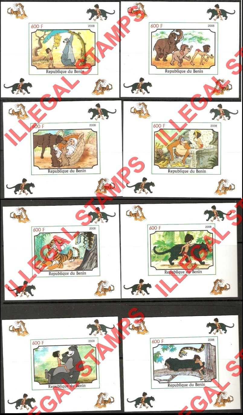 Benin 2008 Jungle Book Illegal Stamp Fake Deluxe Souvenir Sheets Benin 2008 Jungle Book Illegal Stamp Fake Deluxe Souvenir Sheets